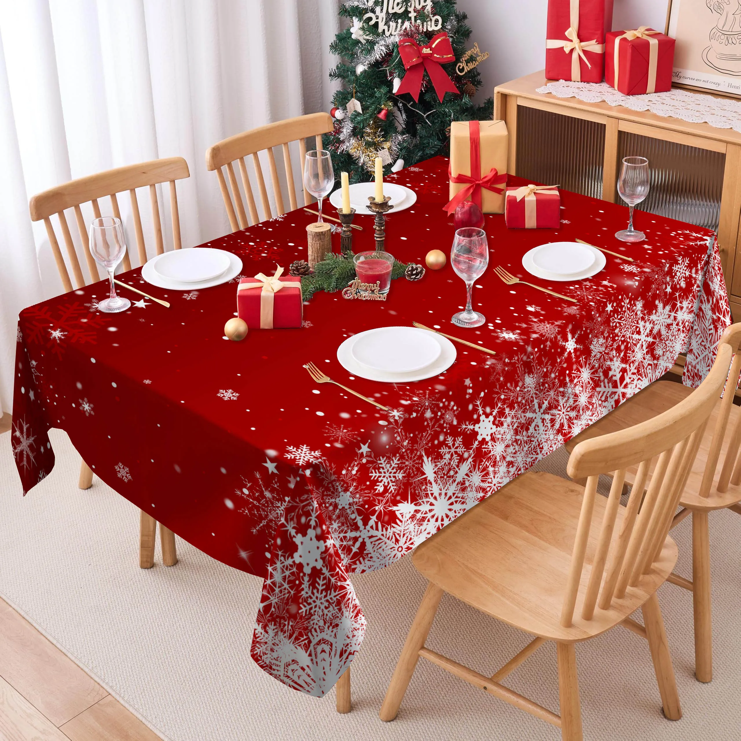 Christmas Tablecloth Rectangle, Christmas Decorations For Home Snowflake Table Cloth Festival, Suitable for Parties/Dinners