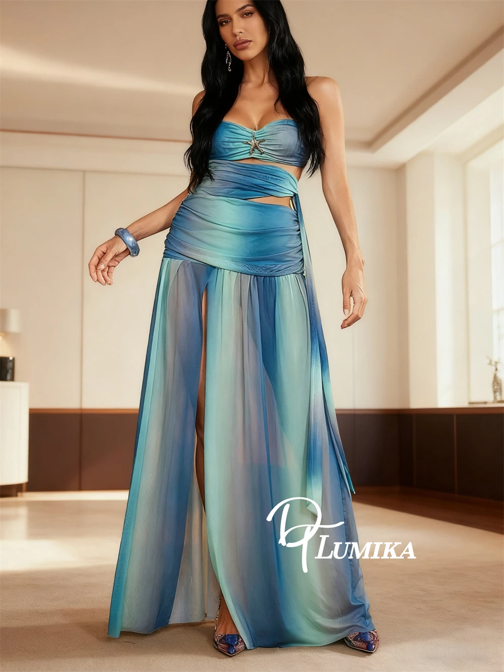 

DTLumika - Beach Vacation Dress for Women Long Flowy Dresses, Party Prom Gowns Summer Maxi Dress Cocktail Birthday Gown