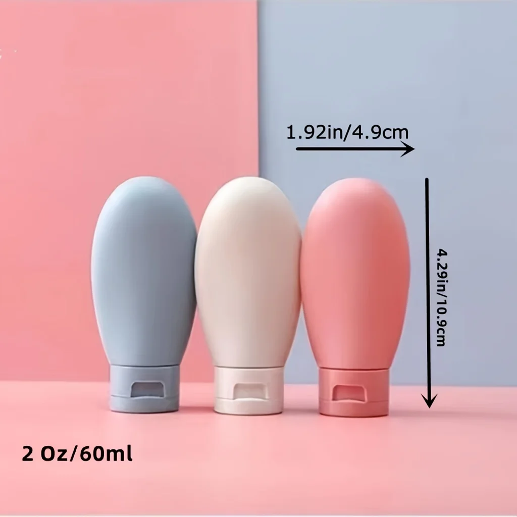 3-Pack Silicone Dispensing, 60ml/2.03oz Flocked Color Lotion Travel Inverted Refill Bottles, Bathroom Toiletries Tools