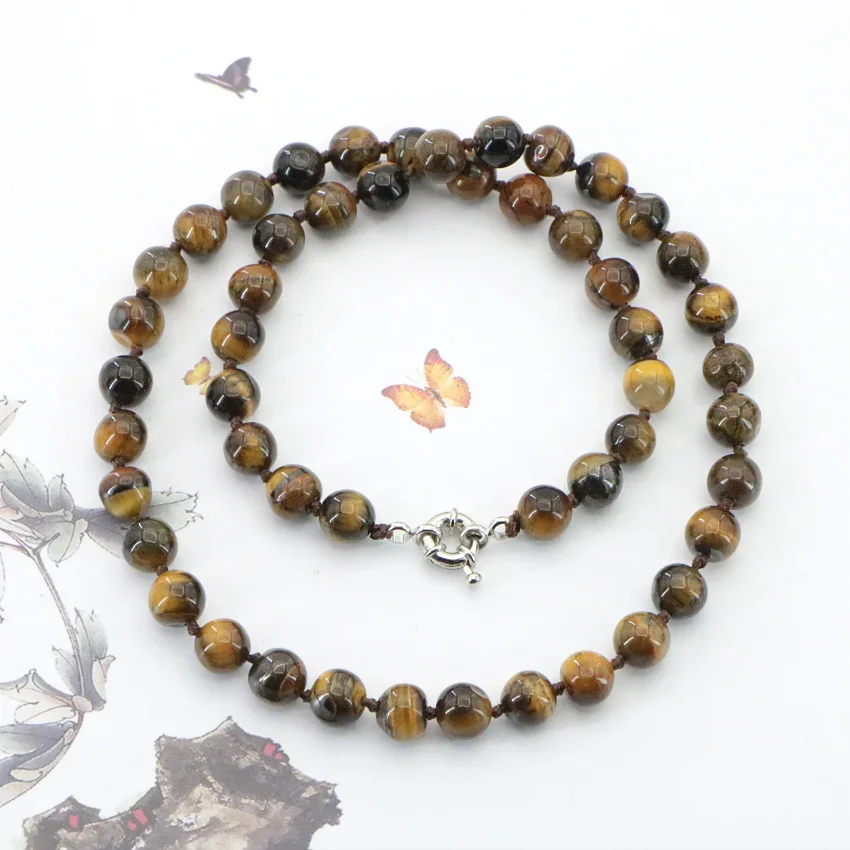 Natural 6-14mm Tiger Eye Stone Necklace Round Loose Beads Gems Stone Women Girls Wedding Christmas Gifts Jewelry Wholesale 18 \