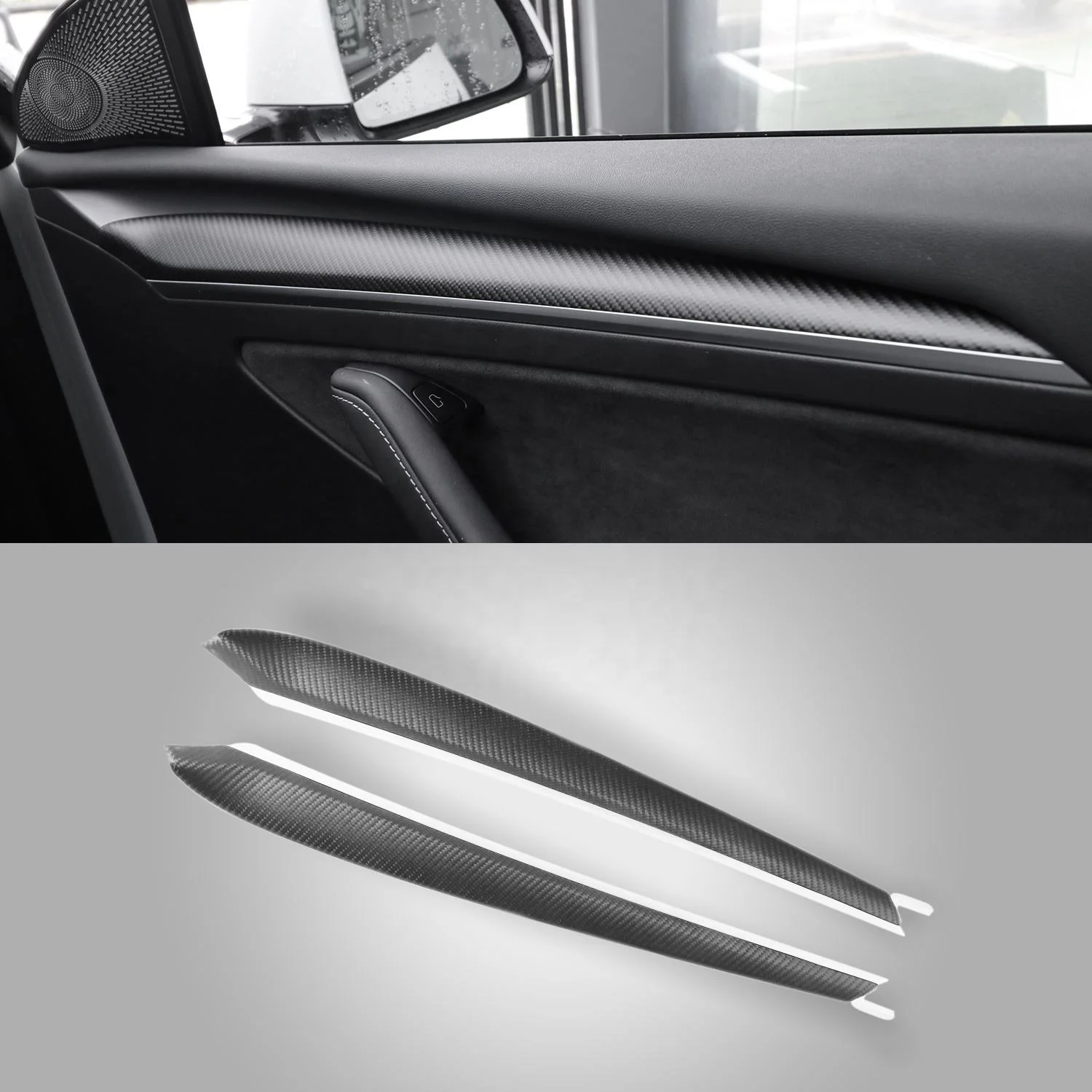 Factory Price Real Carbon Fiber Dashboard Cover Front Door Trim Panel Replacement Kit For  Model 3 Y