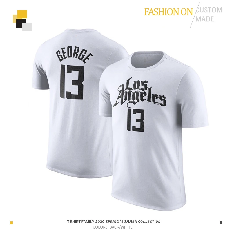 2024 Summer Paul George Basketball Short Sleeve T-Shirt Men\'s Clippers No. 13 PG Sports and Leisure Cotton T-Shirt Jerseys