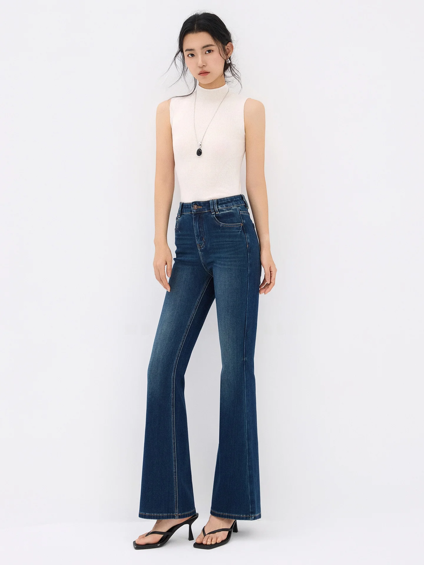 

High Waist Slimming Stretchy Bell Bot Jeans Women's Petite Size Spring New Sle k Blue Micro Flared Denim Pants