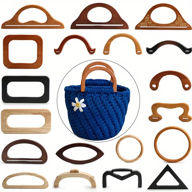 2PCS solid wood spliced D-shaped handles, oak woven handbag handles, beach bag solid wood wool crochet handles