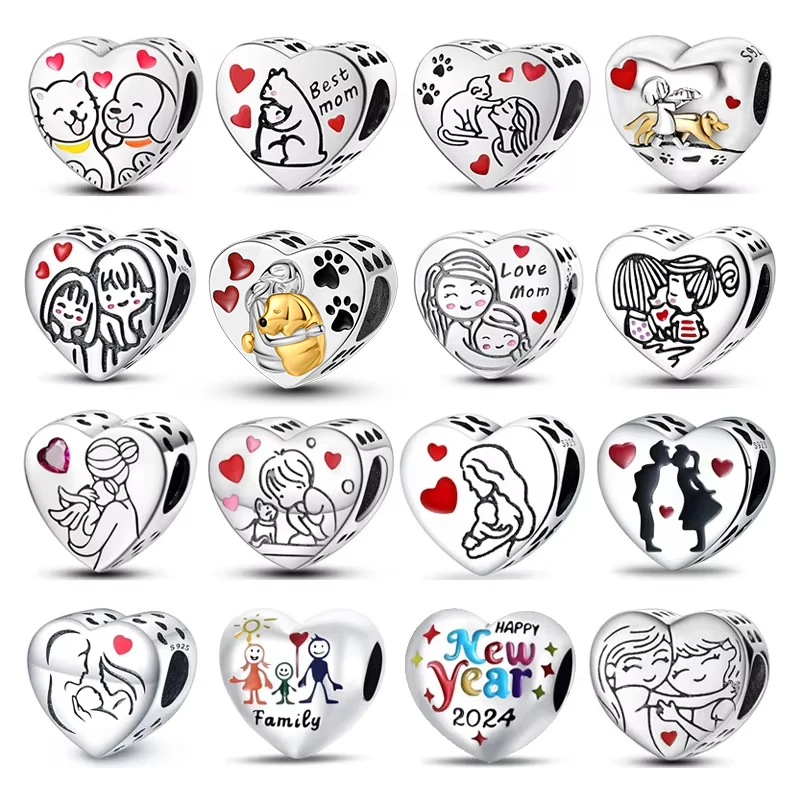 

925 Sterling Silver Heart Shaped Warm Family Charms Beads For 3mm Original Bracelets diy making Jewelry Mother's Day Gifts