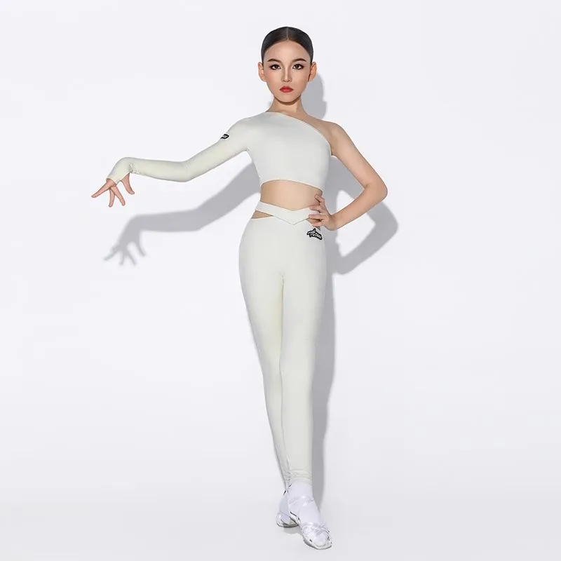 ممارسة الرقص اللاتينية زي المنحدرة الكتف عارية الذراعين السراويل جوفاء تشاتشا رومبا تانجو اللاتينية ملابس تدريب الرقص DN22178