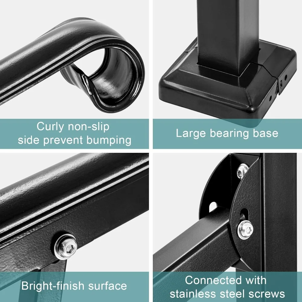 Handrails for Outdoor Steps, Fit 2 or 3 Steps Outdoor Stair Railing, Black Wrought Iron Handrail Handrails for Concrete Steps