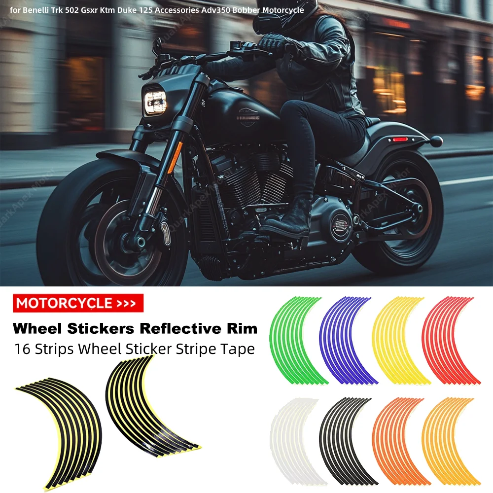 16 Strips Wheel Sticker Stripe Tape Bike Motorcycle 17 18 inch for Benelli Trk 502 Gsxr Ktm Duke 125 Accessories Adv350 Bobber