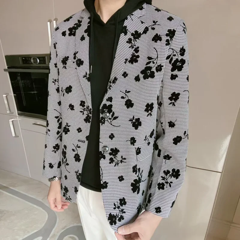 

Flower Print Wedding Trajes De Hombre Para Fiesta Men Blazer Spring Houndstooth Jacket Designer Costume Mariage Homme Party