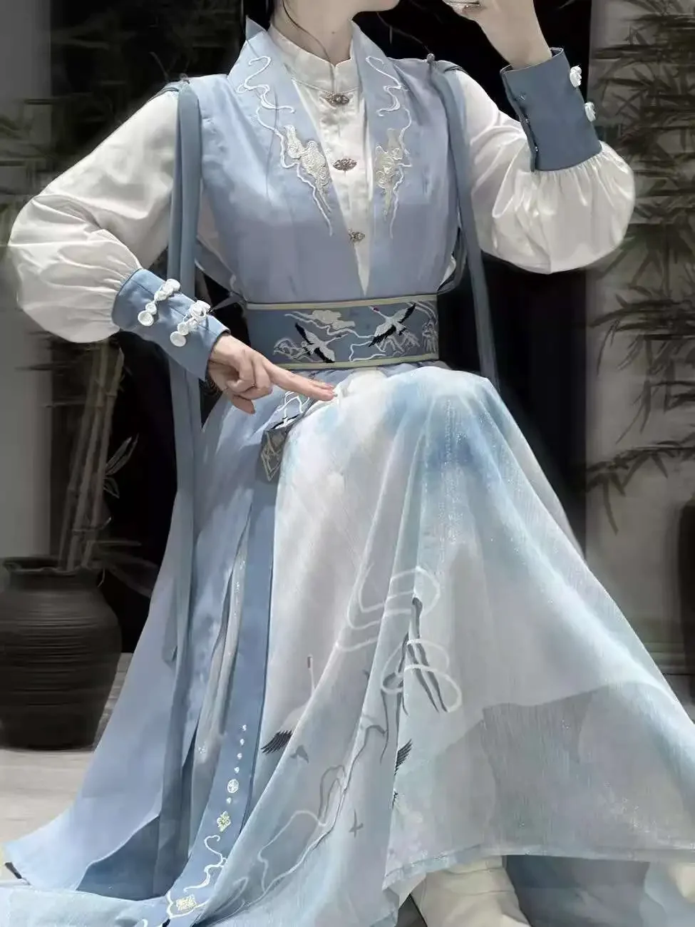 

Chinese Style Han Elements Tops Waistcoat Cummerbund Skirt Suit Improve Womens fashion New Carnival Halloween Cos Cosplay Hanfu