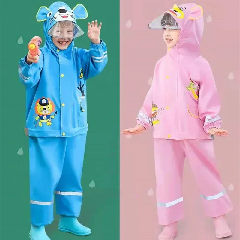 2-9 Years Old Fashionable Waterproof Jumpsuit Raincoat Hooded Cartoon Kids One-Piece Rain Coat Tour Children Rain Gear Suit