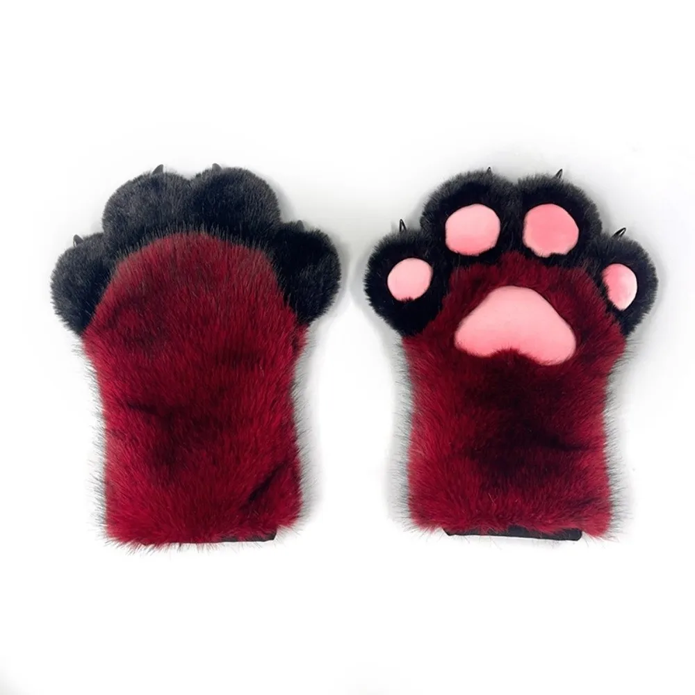 New Cartoon Animal Fursuit Paw Gloves with Nails Fluffy Anime Claw Mittens Handmade Faux Fur Furry Gloves Gifts