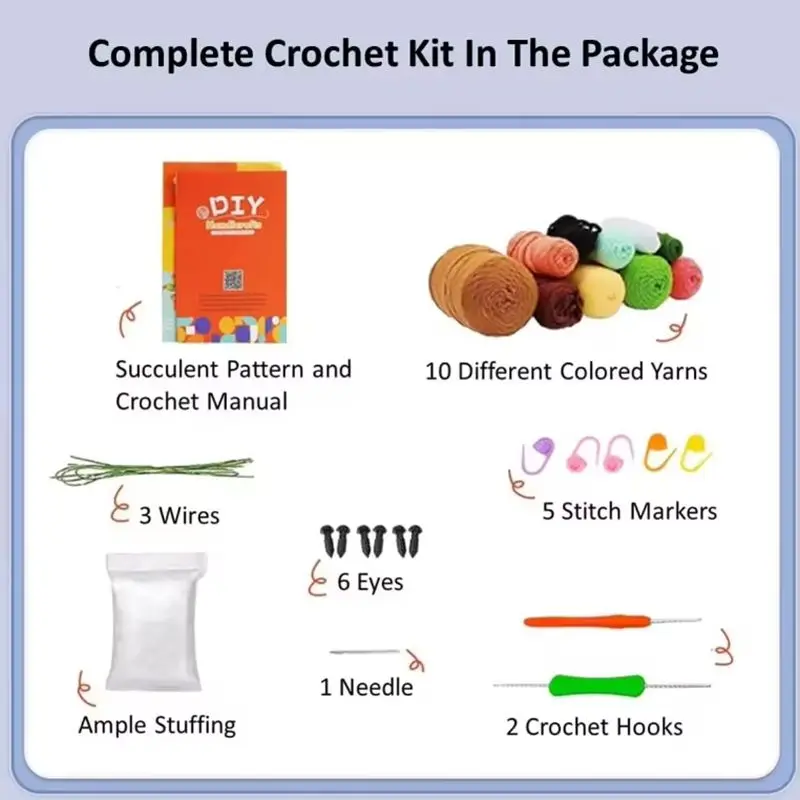 Handmade DIY Knitting Kits para iniciantes, lã, fio, material de crochê, agulha, gancho, desenhos animados, animal, pingente, boneca, artesanato, 1 conjunto