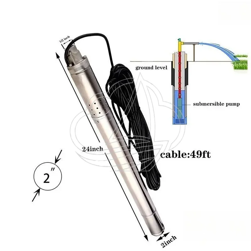 2 Inch 50mm Outlet 304 Stainless Steel Deep Well Submersible Water Pump, Well Pump with Flow Rate 1000L/h