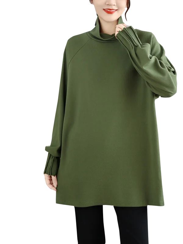 ファッショナブルなハイカラー、カラフルなアコーディオンスリーブTシャツ、ゆったりとしたプラスサイズの女性用カジュアルスリーブロングスリーブベースTシャツ