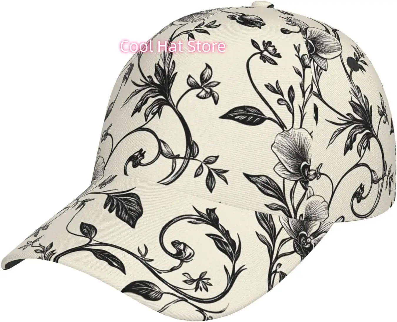 Floral Vine Pattern Pattern Baseball Cap Adjustable Cotton Baseball Hat for Sports, Outdoor, Travel Gifts for Men Black