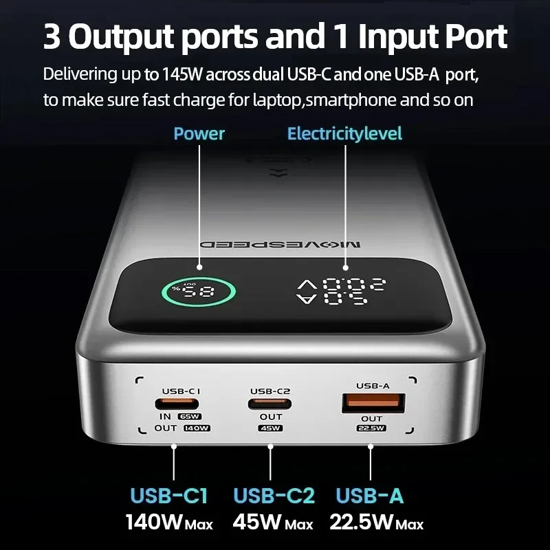 Lenovo M25Pro 145W Power Bank 25000mAh Type C Super Fast Charging Portable External Battery PowerBank For iPhone MacBook Laptop view 6