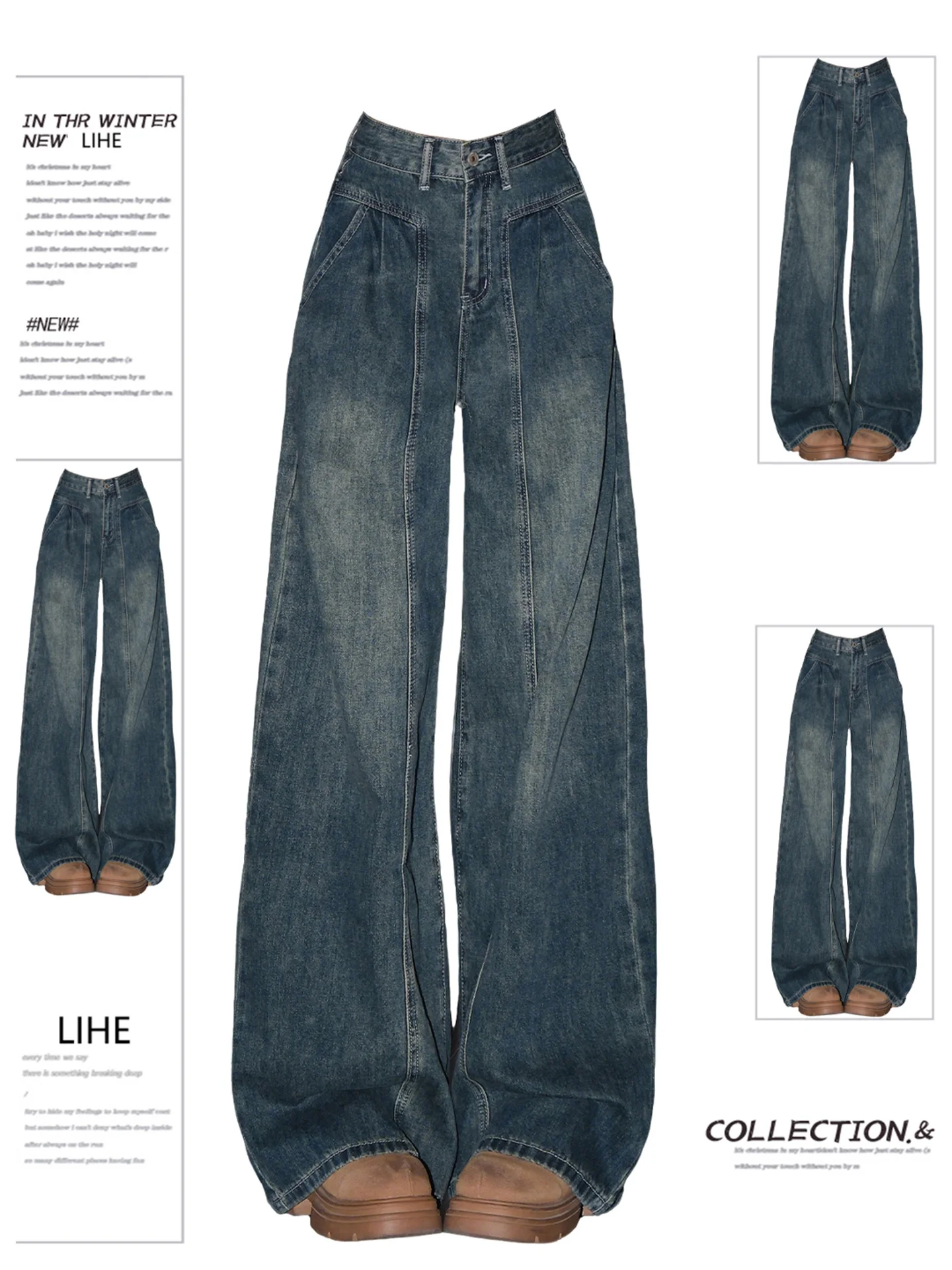 

plus Size American Retro Straight Leg Jeans Women's Spring New Wide Leg Pants Pear ape Slimming High Waist Denim Trousers
