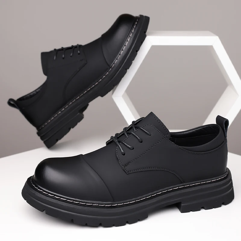 

Men's thick soled leather shoes Minimalist luxury style High quality business Office or work Derby shoes Suit casual versatile