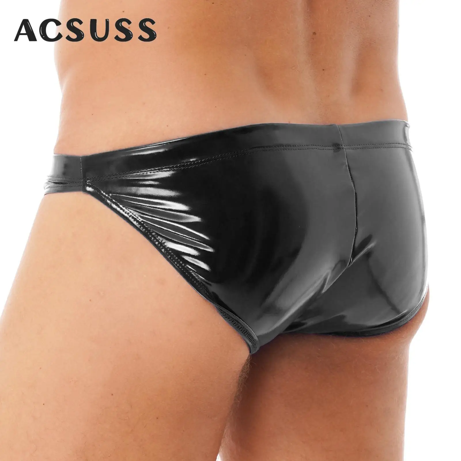 

New Men Briefs Sexy Underwear Men Low Waist Briefs Wet Look Leather Male Underpants Cueca Masculina Bulge Pouch Gay Panties