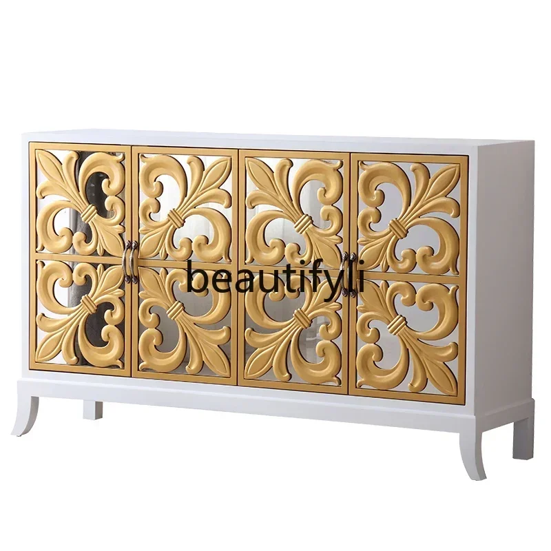 

American porch cabinet neoclassical engraved mirror decorative shoe cabinet locker white