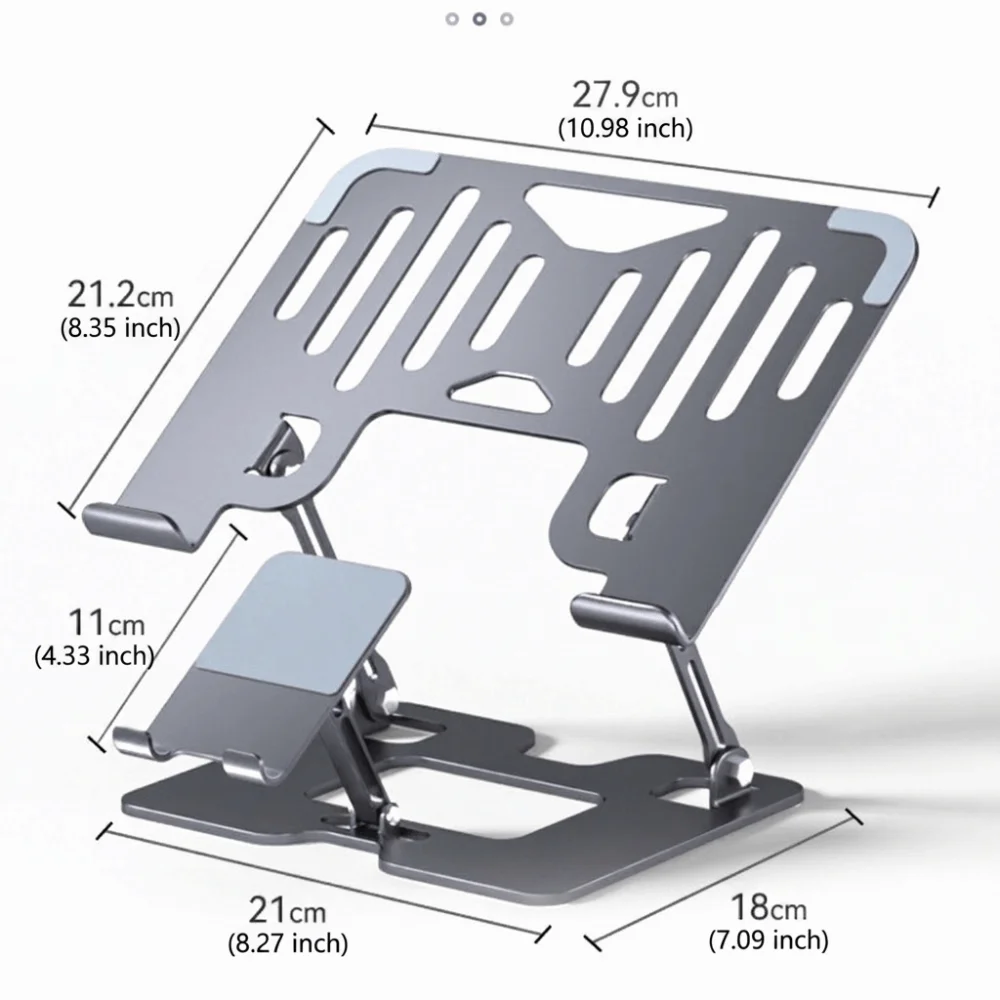 2-in-1 Laptop Stand Phone Holder Ergonomic Carbon Steel Laptop Cooling Stand Heavy Duty Foldable Notebook Rack Office Work