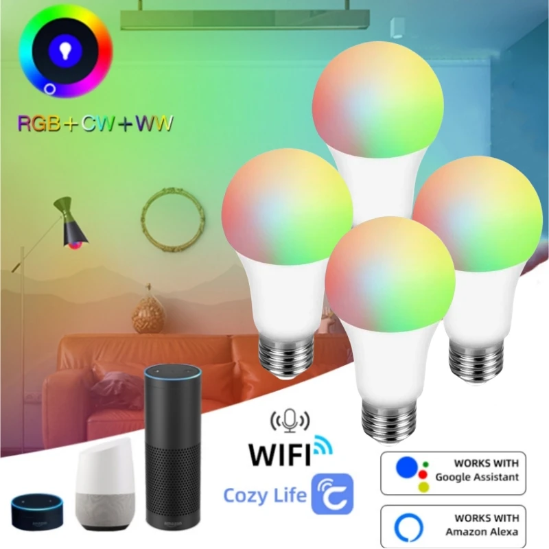 Cozy Life Smart LED Bulb Lights E27 WiFi Dimmable RGB LED Lamp Timer 12/15/18W 85-265V Works With Alexa Google Assistant