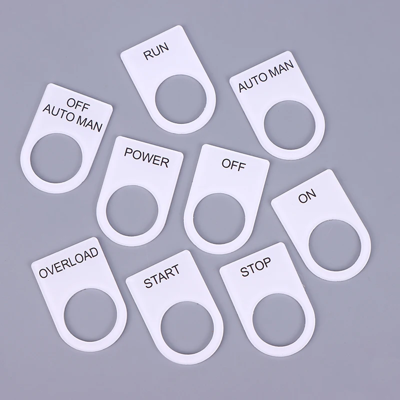 Placa de identificação do armário de controle de tamanho de furo de 22 mm, etiqueta acrílica, letras pretas em fundo branco, uma peça