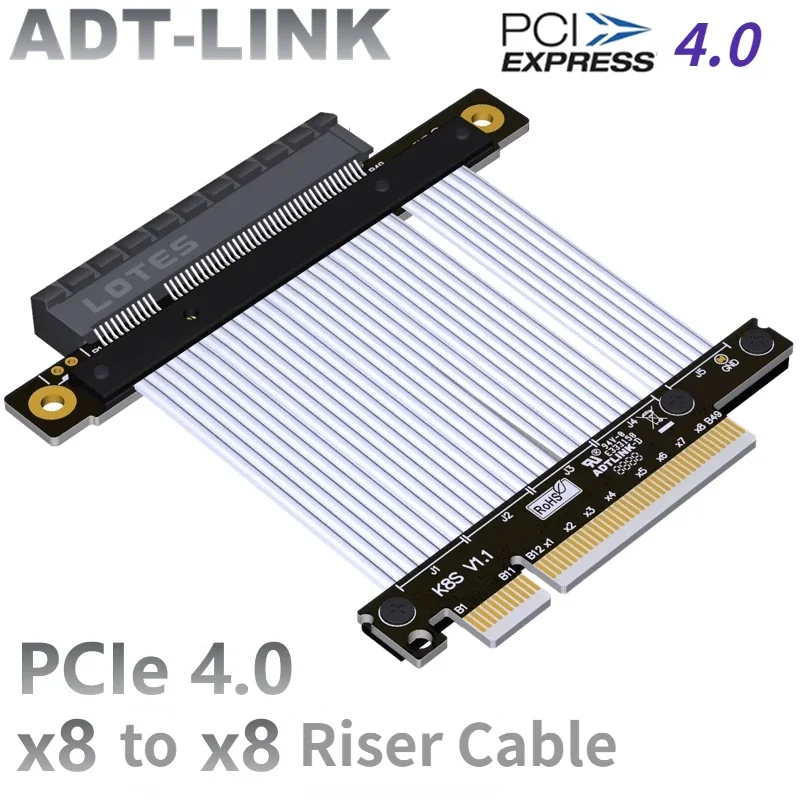 

ADT PCIE 4.0 X8 To X8 Slot Full Speed Extension Cable PCIe Gen4 8x Card 90 Degree Adapter Graphics Video Card Riser GPU Extender