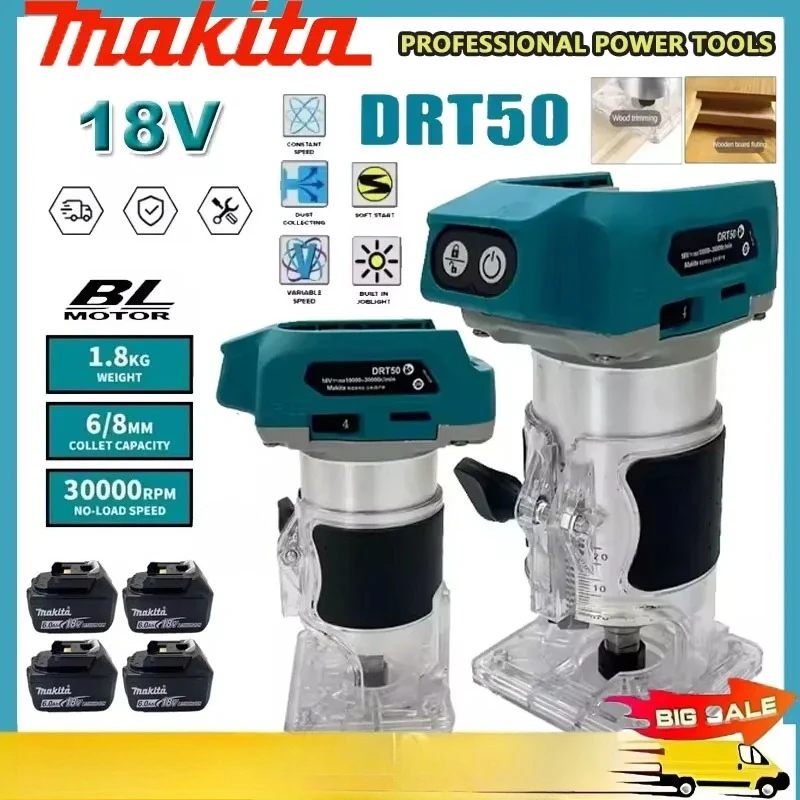 

Makita Brushless Slotting Milling Woodwork Engraving Machine Cordless Trimmer DRT50 Rechargeable Trimming Machine 18V Tool
