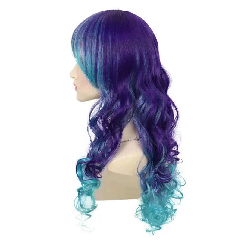Purple to Teal Ombre Wig – Long Wavy Synthetic Hair with Bangs & Starfish Clip for Mermaid, Anime, Cosplay & Fantasy Looks