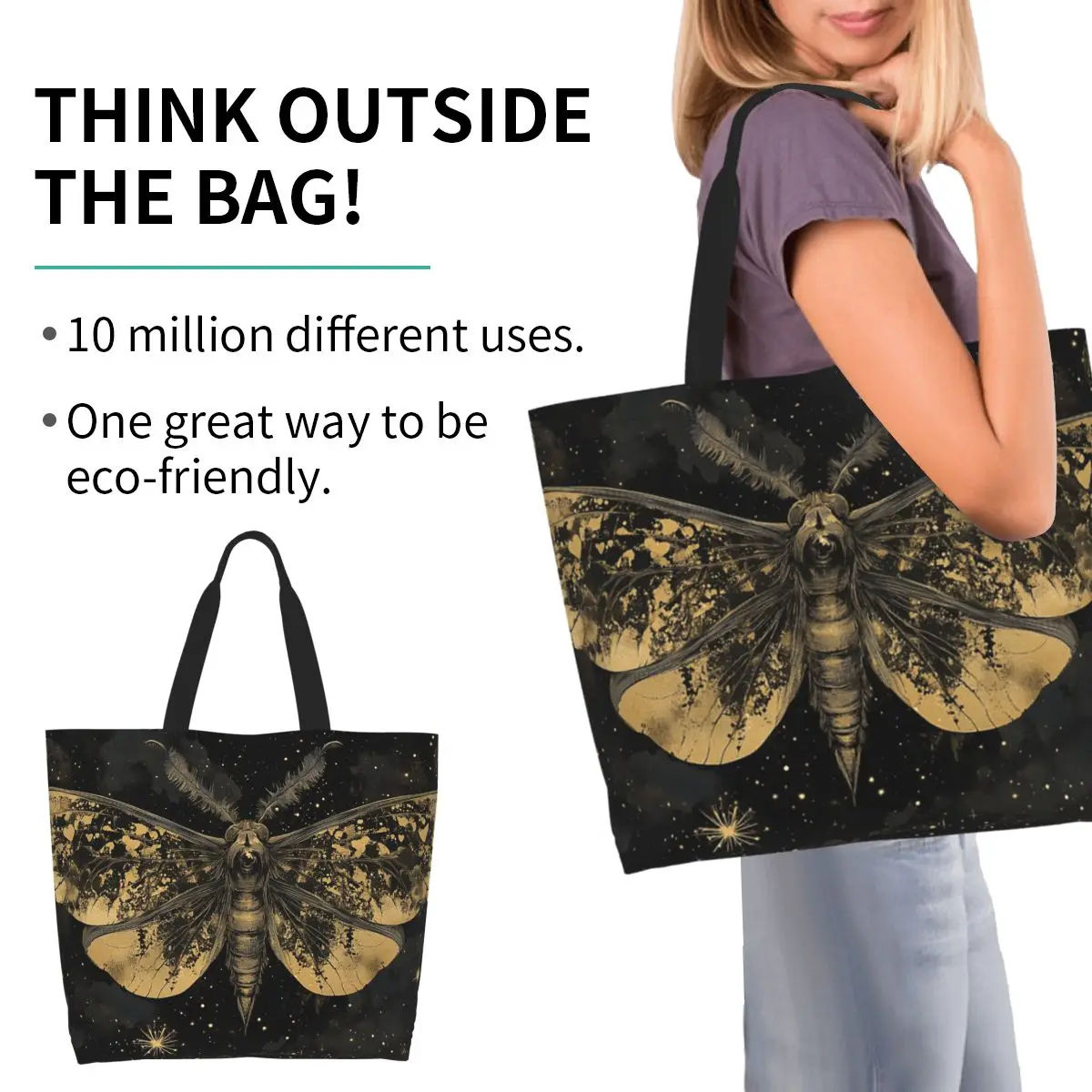 Moth Wings Shopping Tote Bag Canvas Large Capacity Shoulder Bags Shopper Grocery Handbag for Women