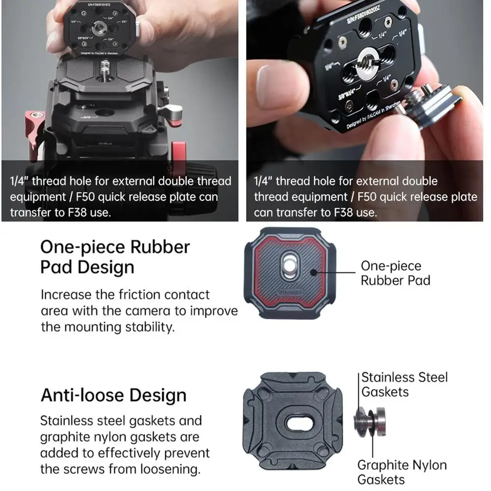 Falcam F38 متعدد الفتحات نظام الإصدار السريع لوحة عالمية كاميرا DSLR Gimbal Arca السويسرية محول التبديل السريع 1/4 ''3/8''