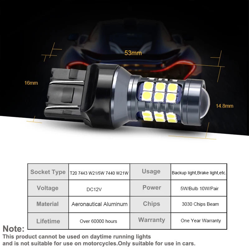 ANMINGPU-Feux de signalisation de stationnement, 2 pièces, T20 LED 7443 W21/5W W21W 7440 LED Canbus 30SMD T25 3157 P27/7W LED 3156 P27W