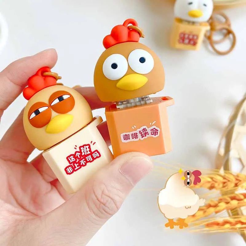 Novelty Funny Cartoon Cute Chicken Series Press Sound Keyboard Wooden Fish Keychain Pendant Office Decompression Toys Spoof Toy