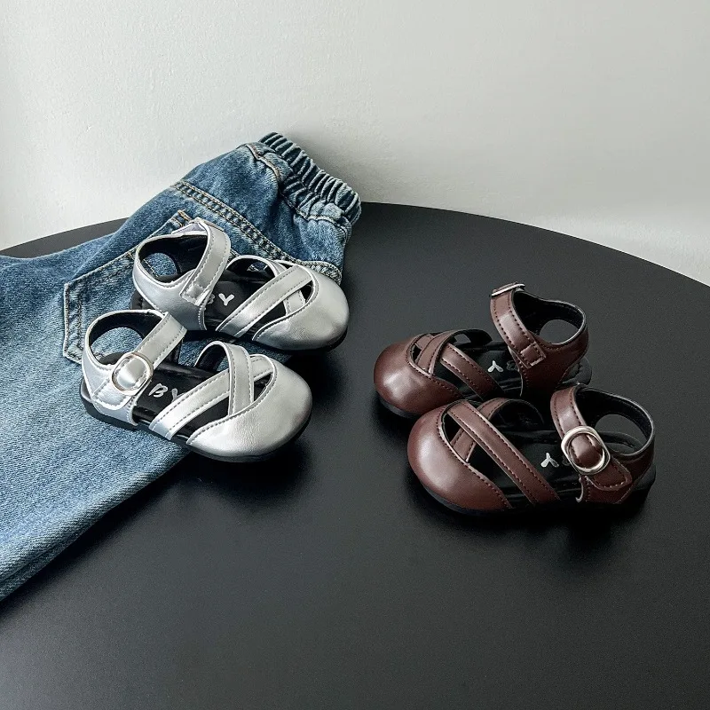 Mumoresip Girls Princess Shoes Korean Style Versatile Kids Sandals Toes Capped Soft Sole 2026 Summer Children Casual Beach Shoes