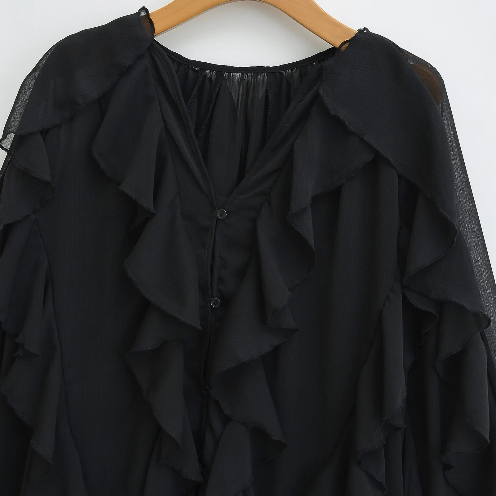 JNLEAOG Lente Nieuwe Dames Faion Design Sense Overlap Decoratie irt Polyester Loose Fit Lang Sve rond Ne Pure Kleur