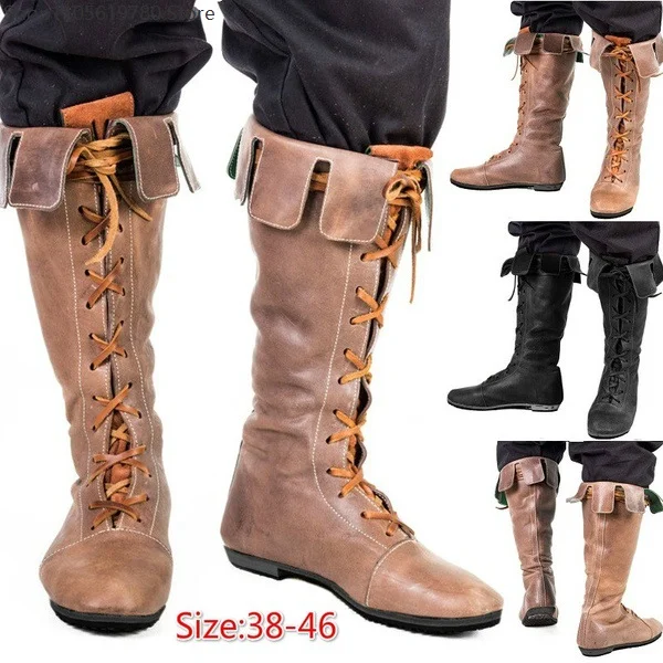 Black Brown Vintage Boots For Men Retro Fashion Large Size Comfort Footwear Suitable Daily Cosplay Holiday Theme Party Outfit