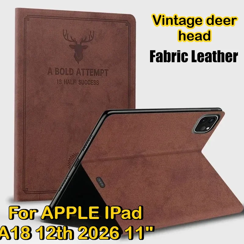 

Премиальный кожаный чехол Smart Deer Head для нового iPad A19 12-го поколения, Air 8 7 6, M3, M2, M4, Pro, M5, 13, 11 дюймов, 11-го поколения, A16, с жесткой задней панелью из поликарбоната