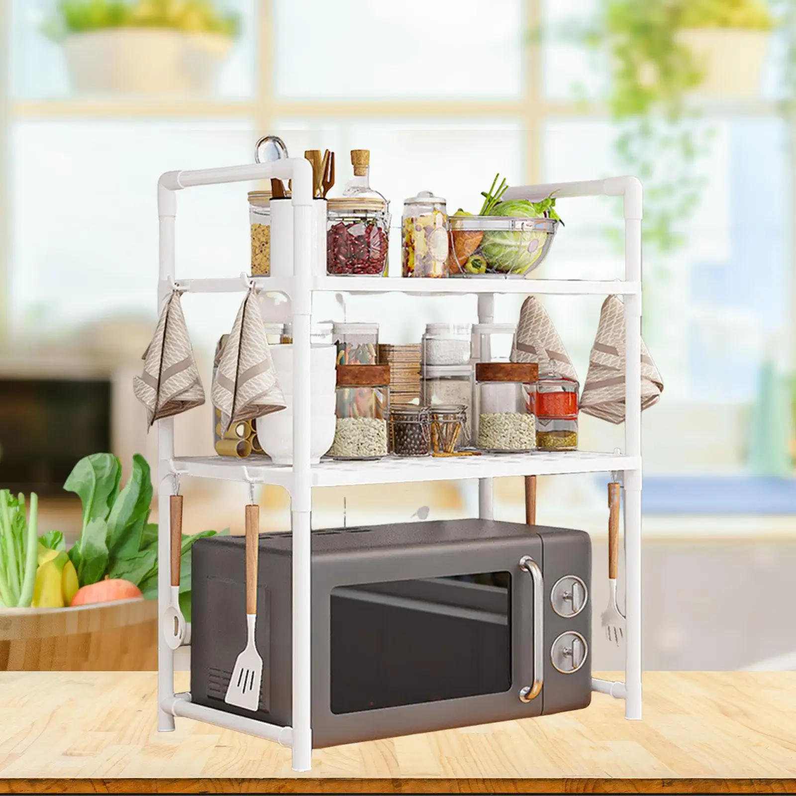 

PP Microwave Oven Shelf Heavy Duty Countertop Organizer Modular Kitchen Shelf for Kitchen and Pantry