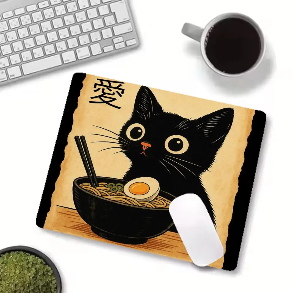 Japanese Style Black Cat Large Size Playmat For Laptop Bedroom Learning Office Desktop Games Mat