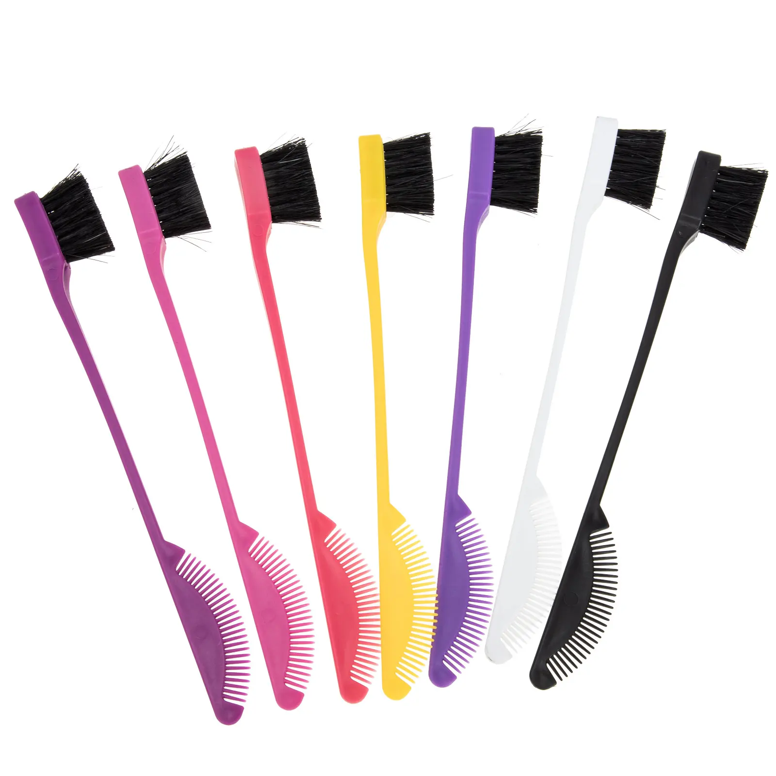 

7pcs Brushes Brow Brush Double Sided Hair Edge Brush Eyebrow Eyelash Comb Fine Teeth Black Hair Color Salon Use