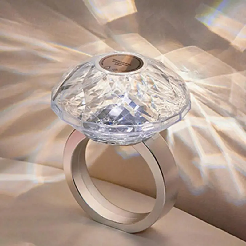 Night Light โปรเจคเตอร์โคมไฟคริสตัล USB ชาร์จโรแมนติกแหวนรูปร่าง Ambient Projection โคมไฟสามอุณหภูมิสีข้างเตียง