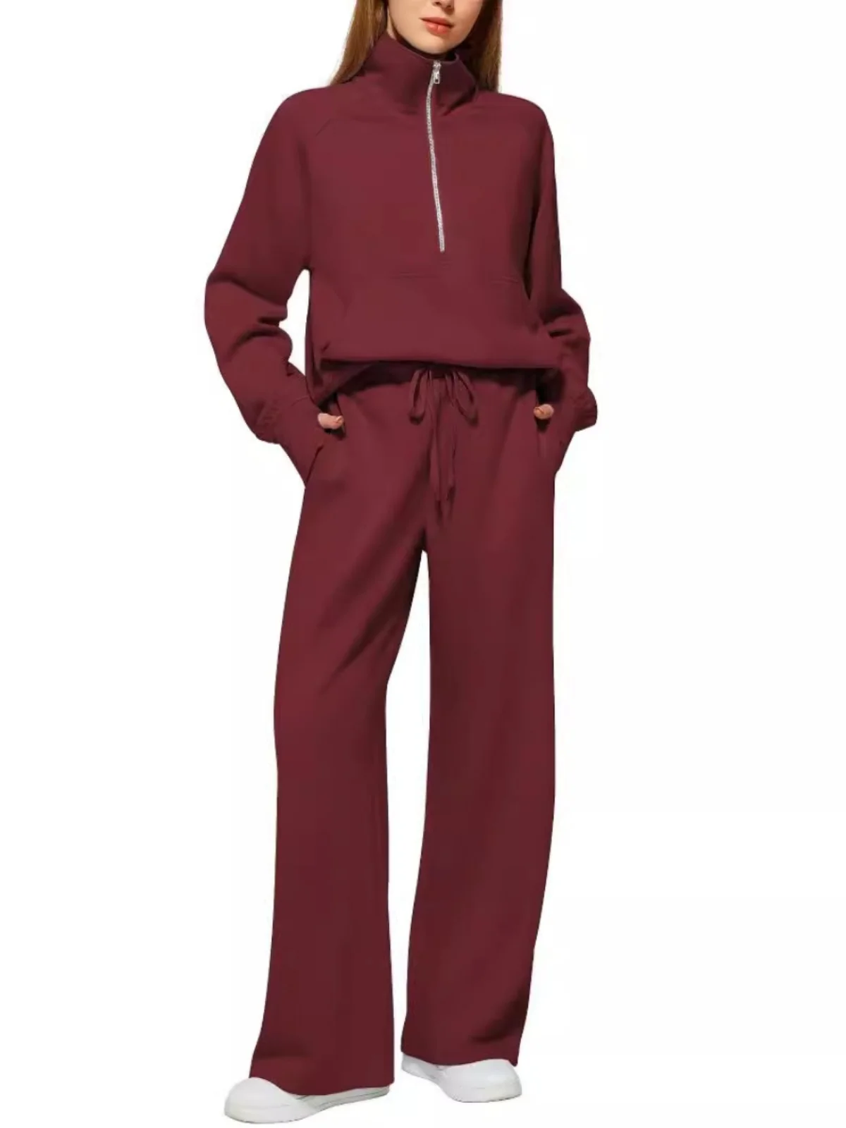 

Women's Oversized Zipper Sports Shirt And Wide Leg Sports Pants Two Piece Set Casual Outfit Long Sleeve Long Pants Fashion Set