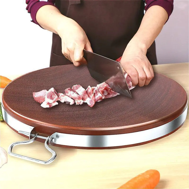 Round iron wood cutting board antibacterial authentic dish board Solid wood household commercial whole wood cutting board