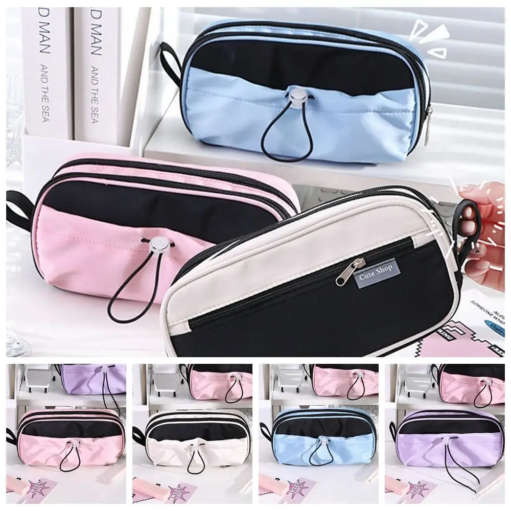 Ins Style Aesthetic Pen Bag Classification Waterproof Stationery Bag Large Capacity Unique Strap Design Drawstring Pencil Case