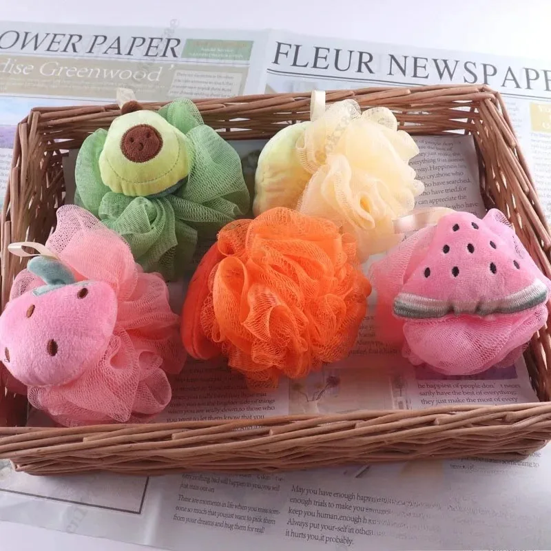 لطيف الفاكهة دش اللوف لينة شبكة حمام الإسفنج مع الشريط لطيف الجسم الغسيل للنساء والأطفال هدية عيد الميلاد المثالية #3