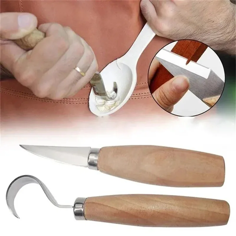 2PCS Wood Carving Hand Chisel Wood Carving Hand Tools Spoon Wood Carving Knife Woodworking Hand Tools Spoon Kit Cutter Set