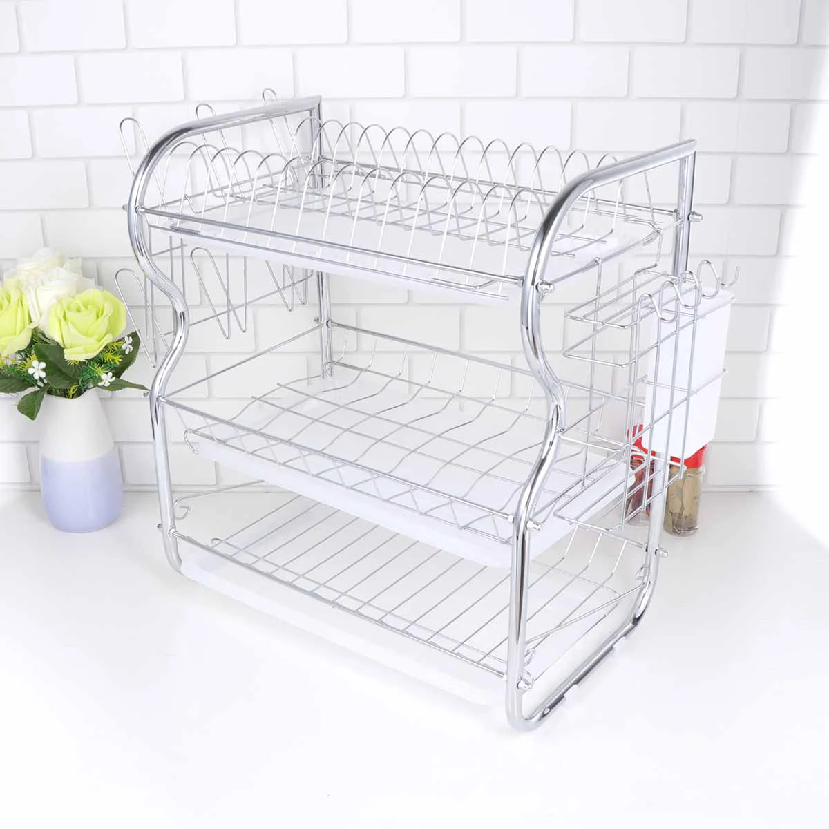 3 Layer Kitchen Utensils Storage Organizer Plates Holder Dishes Organization Shelf Put The Bowl Drainer Cutlery Rack