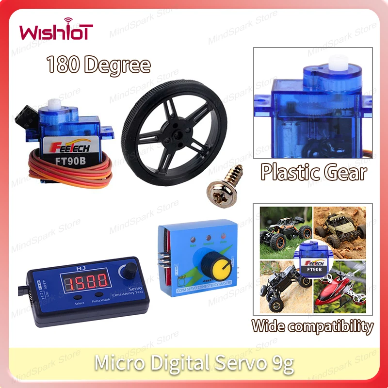 

9 г микроцифровой сервопривод FT90B 1,5 кг 3-6 В 180 градусов POM пластиковый мотор-редуктор + колесо для радиоуправляемого автомобиля, робота, самолета, технология DIY, игрушки